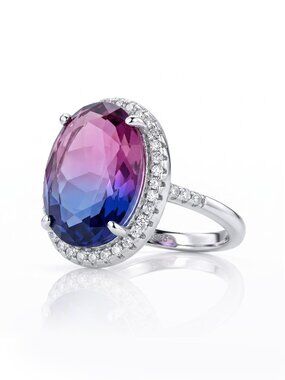 Pink & Purple Oval Gemstone Ring, real 925 Sterling Silver
